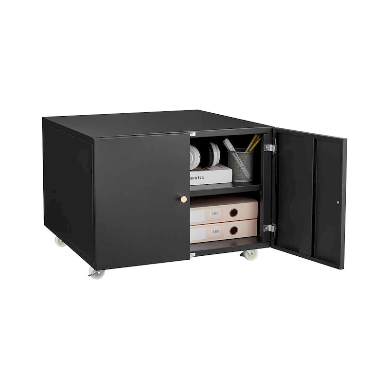 Meuble pour imprimante mobile en acier noir à 2 portes avec roulettes, utilisateur unique