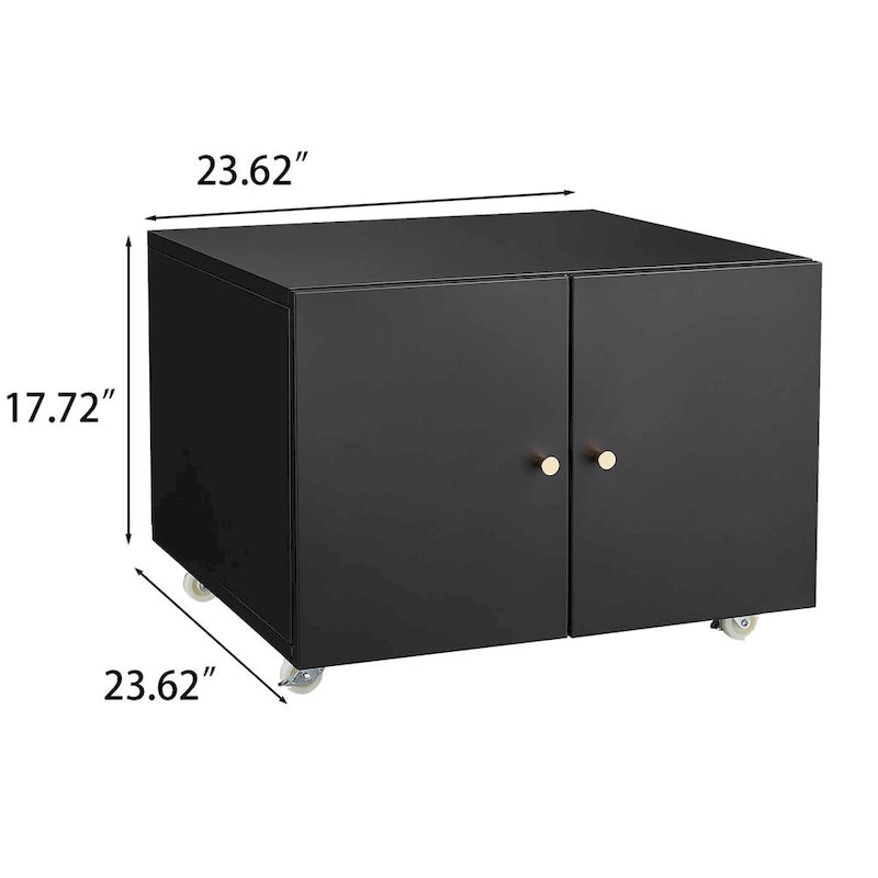 Meuble pour imprimante mobile en acier noir à 2 portes avec roulettes, utilisateur unique
