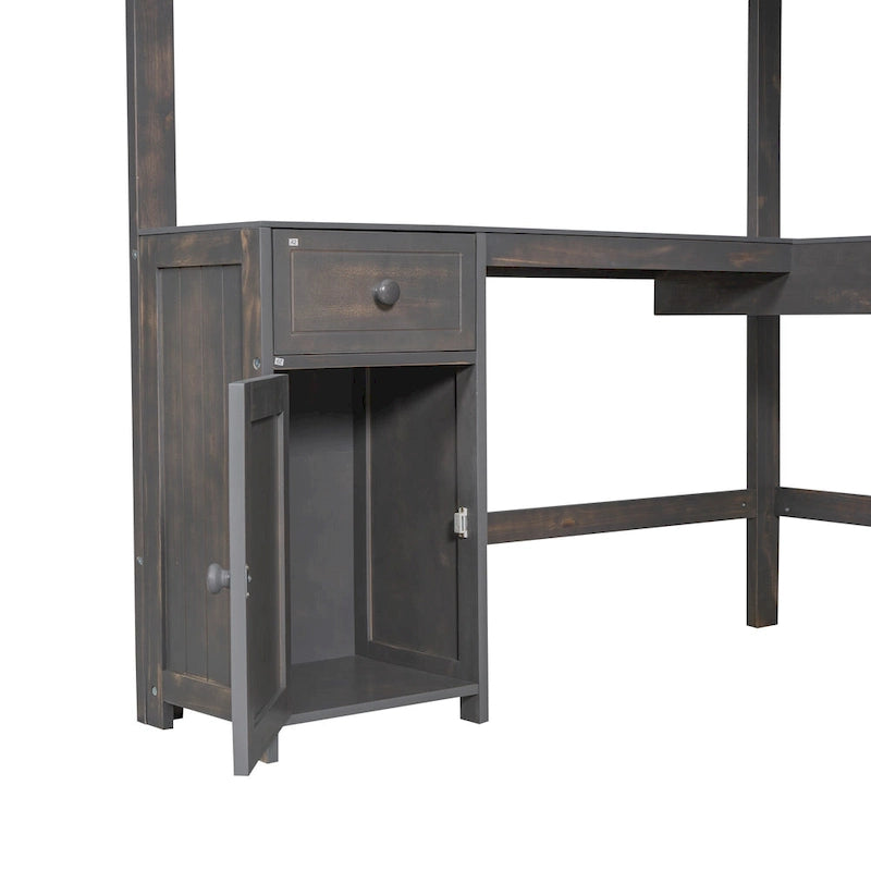 Merax Loft Bed with U-shaped Desk, Drawers and Storage Shelves
