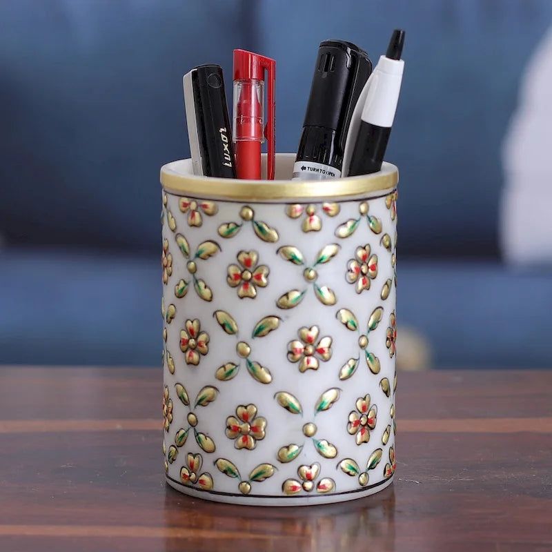 Pot à stylos en marbre rouge antique, simple
