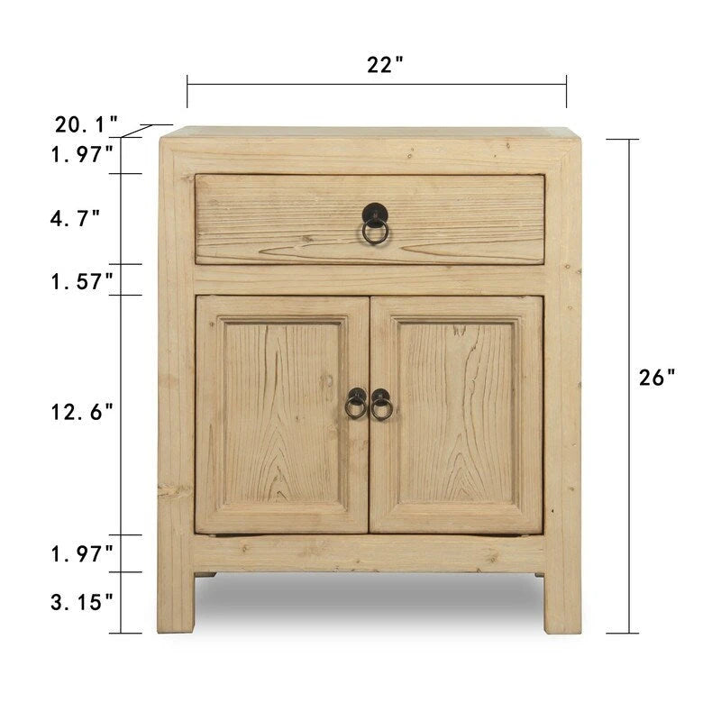 Table de chevet en bois beige avec 1 tiroir, simple