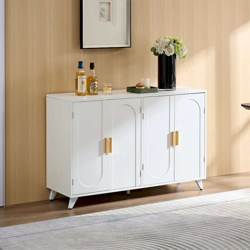 Buffet bahut blanc 4 portes avec étagères réglables
