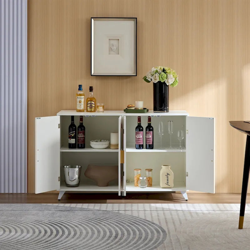 Buffet bahut blanc 4 portes avec étagères réglables