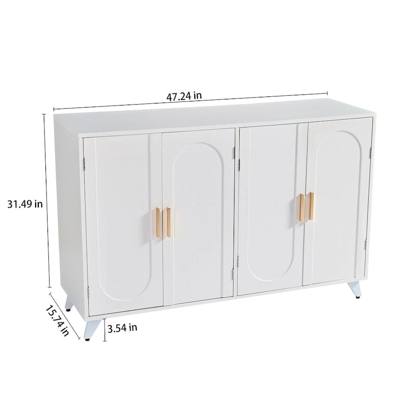 Buffet bahut blanc 4 portes avec étagères réglables