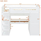 Lit mezzanine double blanc/gris avec bureau, armoire et rangement, 1 personne