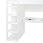 Lit mezzanine double blanc/gris avec bureau, armoire et rangement, 1 personne