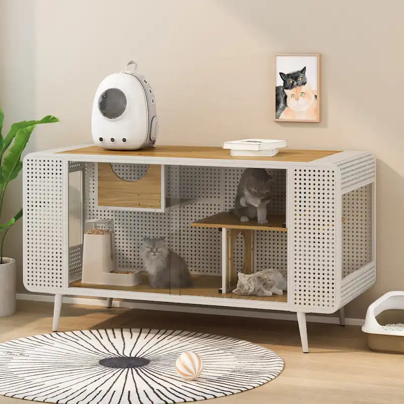 Niche pour chat moderne blanche avec verre trempé, pour 1 à 2 chats